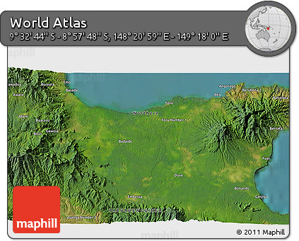 Satellite 3D Map of the Area around 9° 15' 16" S, 148° 49' 29" E