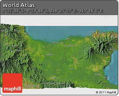 Satellite 3D Map of the Area around 9° 15' 16" S, 148° 49' 29" E