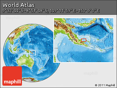 Physical Location Map of the Area around 9° 15' 16" S, 149° 40' 30" E
