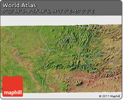 Satellite 3D Map of the Area around 9° 15' 16" S, 14° 31' 30" E