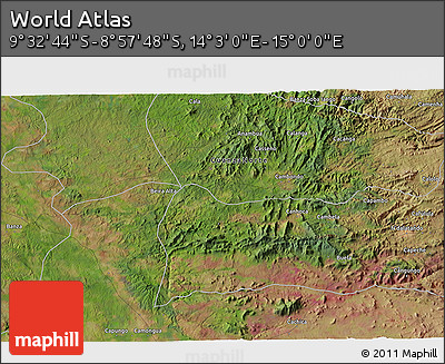 Satellite 3D Map of the Area around 9° 15' 16" S, 14° 31' 30" E