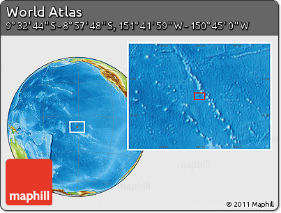 Physical Location Map of the Area around 9° 15' 16" S, 151° 13' 29" W