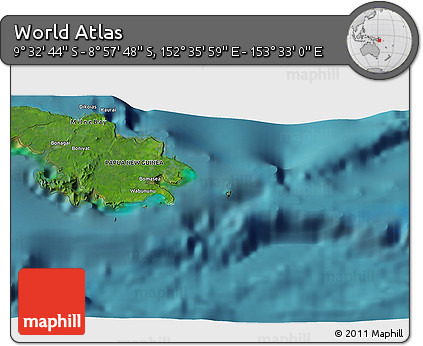 Satellite 3D Map of the Area around 9° 15' 16" S, 153° 4' 29" E