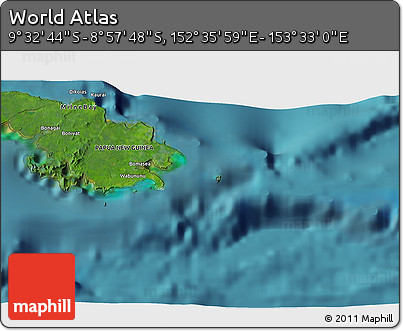 Satellite 3D Map of the Area around 9° 15' 16" S, 153° 4' 29" E