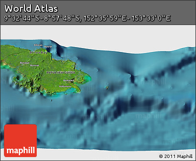 Satellite 3D Map of the Area around 9° 15' 16" S, 153° 4' 29" E
