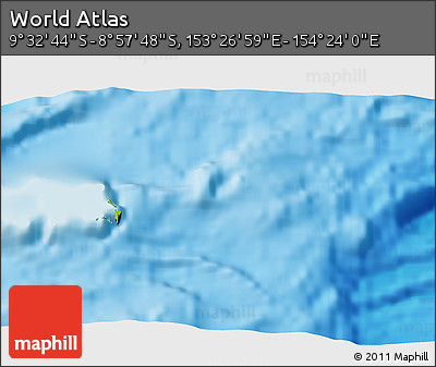 Physical 3D Map of the Area around 9° 15' 16" S, 153° 55' 30" E