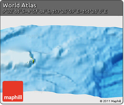 Physical 3D Map of the Area around 9° 15' 16" S, 153° 55' 30" E