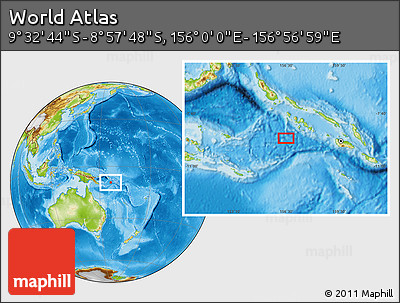 Physical Location Map of the Area around 9° 15' 16" S, 156° 28' 29" E