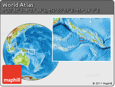 Physical Location Map of the Area around 9° 15' 16" S, 157° 19' 29" E