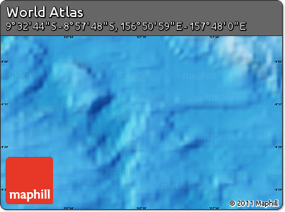 Shaded Relief Map of the Area around 9° 15' 16" S, 157° 19' 29" E
