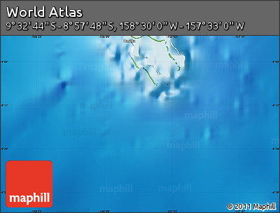 Physical Map of the Area around 9° 15' 16" S, 158° 1' 30" W