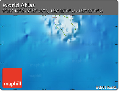 Physical Map of the Area around 9° 15' 16" S, 158° 1' 30" W