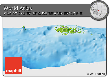 Physical Panoramic Map of the Area around 9° 15' 16" S, 159° 1' 30" E