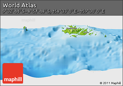 Physical Panoramic Map of the Area around 9° 15' 16" S, 159° 1' 30" E