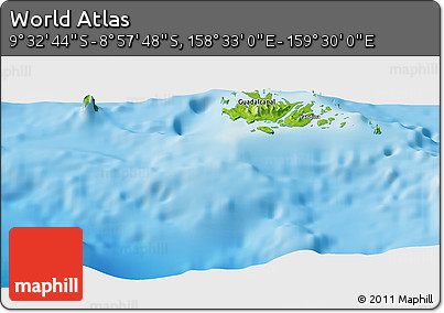 Physical Panoramic Map of the Area around 9° 15' 16" S, 159° 1' 30" E