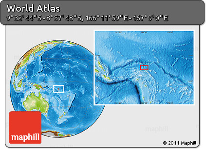 Physical Location Map of the Area around 9° 15' 16" S, 166° 40' 30" E