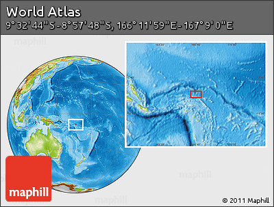 Physical Location Map of the Area around 9° 15' 16" S, 166° 40' 30" E