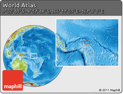 Physical Location Map of the Area around 9° 15' 16" S, 166° 40' 30" E