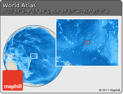 Shaded Relief Location Map of the Area around 9° 15' 16" S, 168° 13' 29" W