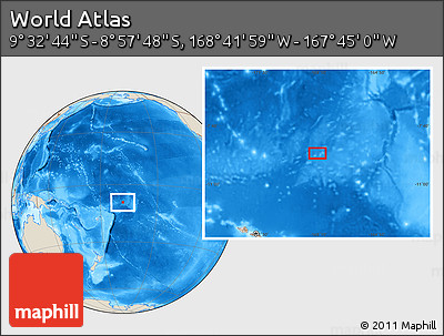 Shaded Relief Location Map of the Area around 9° 15' 16" S, 168° 13' 29" W