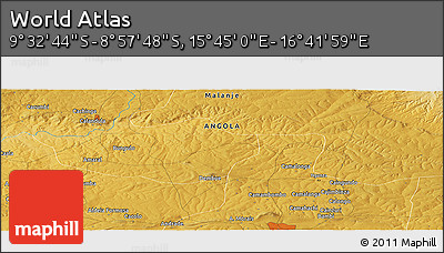 Physical Panoramic Map of the Area around 9° 15' 16" S, 16° 13' 30" E