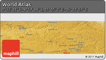 Physical Panoramic Map of the Area around 9° 15' 16" S, 16° 13' 30" E