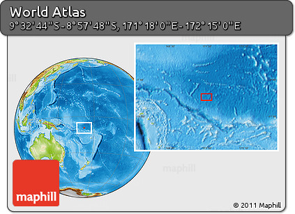 Physical Location Map of the Area around 9° 15' 16" S, 171° 46' 30" E