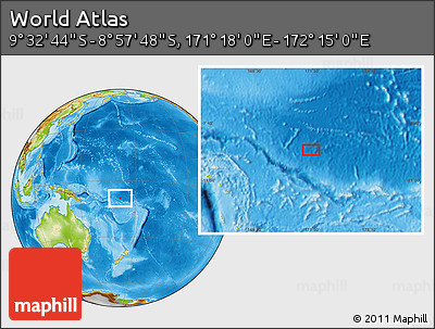 Physical Location Map of the Area around 9° 15' 16" S, 171° 46' 30" E