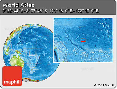 Physical Location Map of the Area around 9° 15' 16" S, 171° 46' 30" E