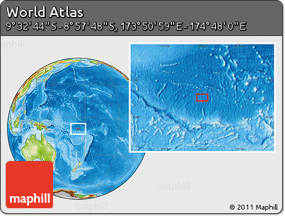 Physical Location Map of the Area around 9° 15' 16" S, 174° 19' 29" E