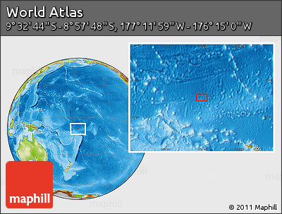Physical Location Map of the Area around 9° 15' 16" S, 176° 43' 29" W