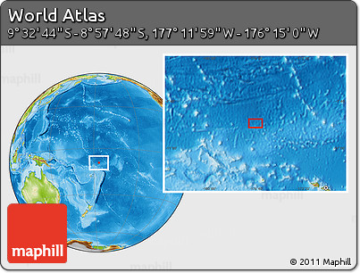 Physical Location Map of the Area around 9° 15' 16" S, 176° 43' 29" W
