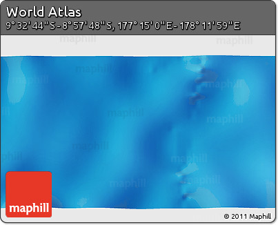 Physical 3D Map of the Area around 9° 15' 16" S, 177° 43' 29" E