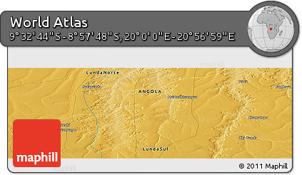 Physical Panoramic Map of the Area around 9° 15' 16" S, 20° 28' 30" E