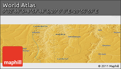 Physical Panoramic Map of the Area around 9° 15' 16" S, 20° 28' 30" E
