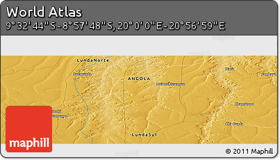 Physical Panoramic Map of the Area around 9° 15' 16" S, 20° 28' 30" E