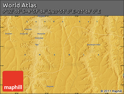 Physical Map of the Area around 9° 15' 16" S, 21° 19' 30" E