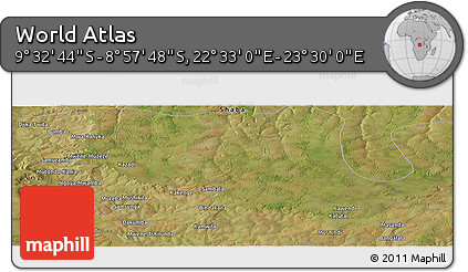 Satellite Panoramic Map of the Area around 9° 15' 16" S, 23° 1' 29" E