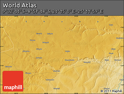 Physical Map of the Area around 9° 15' 16" S, 24° 43' 30" E