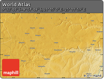 Physical Map of the Area around 9° 15' 16" S, 24° 43' 30" E