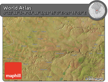 Satellite Map of the Area around 9° 15' 16" S, 24° 43' 30" E