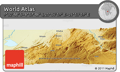 Physical Panoramic Map of the Area around 9° 15' 16" S, 26° 25' 29" E