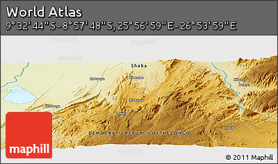 Physical Panoramic Map of the Area around 9° 15' 16" S, 26° 25' 29" E