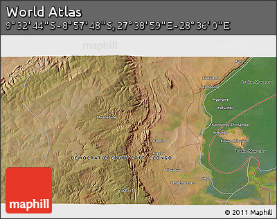 Satellite 3D Map of the Area around 9° 15' 16" S, 28° 7' 30" E