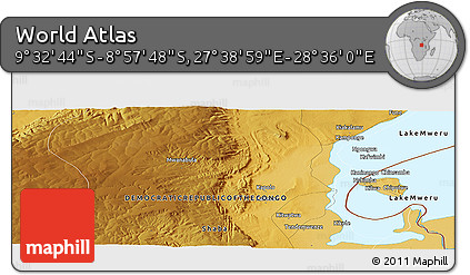 Physical Panoramic Map of the Area around 9° 15' 16" S, 28° 7' 30" E