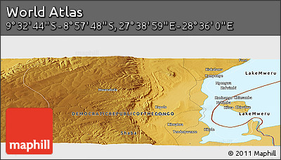Physical Panoramic Map of the Area around 9° 15' 16" S, 28° 7' 30" E