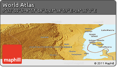 Physical Panoramic Map of the Area around 9° 15' 16" S, 28° 7' 30" E