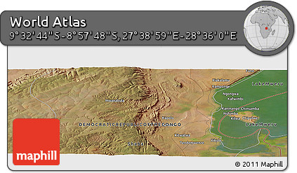 Satellite Panoramic Map of the Area around 9° 15' 16" S, 28° 7' 30" E