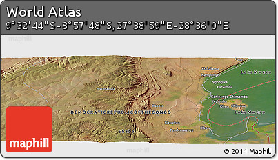Satellite Panoramic Map of the Area around 9° 15' 16" S, 28° 7' 30" E