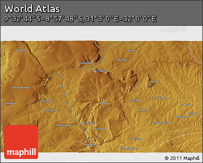 Physical 3D Map of the Area around 9° 15' 16" S, 31° 31' 29" E